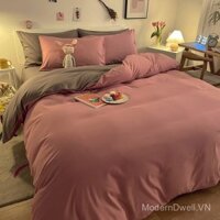 Bộ chăn Ga Trải Giường màu trơn chải đa năng bốn mùa Bộ chăn ga gối đệm giặt nước Bộ chăn ga gối đệm đơn giản