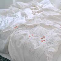 Bộ chăn ga trải giường màu trắng thêu hoa JJ7365