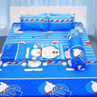 Bộ chăn ga trần bông 5 món hình DOREMON chất liệu Cotton Poly mềm mịn mát ga giường 1m6x2m CỰC DỄ THƯƠNG