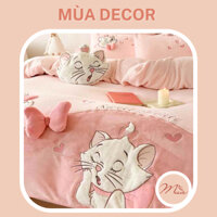 Bộ chăn ga và vỏ gối Nỉ nhung Quý Cô Mèo 3D cao cấp Mùa Decor - ĐẶC BIỆT TẶNG KÈM GỐI TRANG TRÍ