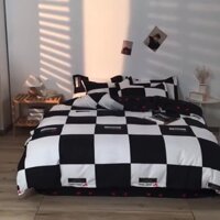 BỘ CHĂN GA VÀ VỎ GỐI POLY COTTON Tim Caro Đen Trắng - Bộ Chăn Ga Gối Cao Cấp