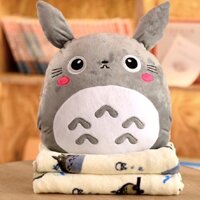 Bộ chăn gối 3 trong 1 totoro cao cấp chăn lông tuyết chăn in hình như ảnh (Xám)