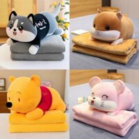 Bộ chăn gối hình thú 2 trong 1 vải nhung co dãn 4 chiều siêu đẹp
