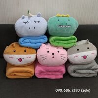 bộ chăn gối hình thú 3 trong 1 - bộ chăn gối có tay ủ ấm