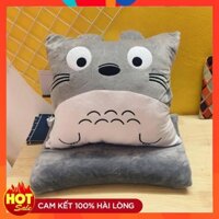 Bộ Chăn Gối Văn Phòng 3 In 1 Totoro Vuông, Nỉ Nhung Siêu Mịn