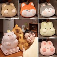 Bộ chăn gối văn phòng 3 trong 1 có thể làm gối ủ ấm tay cao cấp hình thú gấu thỏ cáo đáng yêu