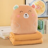 Bộ Chăn Gối Văn Phòng 3 Trong 1 Hình Thú Đa Năng, Mềm Mại, Gấp Gọn, Gấu 3 Trong 1