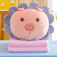 Bộ chăn gối văn phòng đa năng chính hãng 2in1 -chăn kèm gối hình quả vuông, gối chăn gấu bông cho bé hình thú
