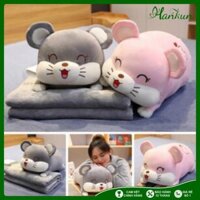 Bộ Chăn Gối văn phòng đa năng hình thú đáng yêu, heo buồn ngủ, chuột xinh, chuột chũi