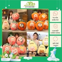 Bộ chăn gối văn phòng gấu bông có mền Chăn gối hình trái cây hoa quả dứa thơm, carot, bơ, dâu mix mặt thú ANVIHOME