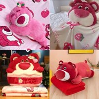 Bộ chăn gối văn phòng gấu dâu tây ANVIHOME Gấu Bông có mền, Bộ chăn gối văn phòng hình Lotso dâu ngủ, lotso dâu yếm