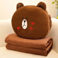 Bộ Chăn Gối Văn Phòng - Gối tựa lưng 3 In 1 Gấu Nâu Nụ Hôn