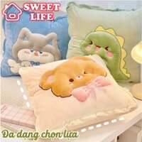Bộ chăn gối văn phòng hình thú siêu dễ thương mềm mịn, gối ngủ tích hợp chăn gấp gọn 2 trong 1 tiện ích