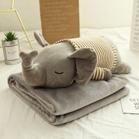 Bộ chăn gối văn phòng hình Voi, Gối mền văn phòng, Gấu bông có chăn, gấu có chăn, Gối ngủ văn phòng 3in1 Anvihome