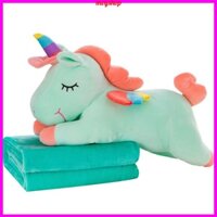 Bộ chăn gối văn phòng ngựa pony xanh, chăn gối gấu bông 2 trong 1 tiện lợi cho bé yêu