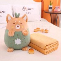 Bộ chăn gối văn phòng ngựa Pony,Gấu bông có mền hình thú cute GB-19 - quả xanh