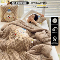 Bộ chăn gối văn phòng nỉ nhung siêu mềm ấm 2 trong 1 đa năng tiện lợi , Gối tựa decor biến hình siêu đáng yêu M5-2m