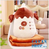 Bộ chăn gối văn phòng siêu cute 3 trong 1, gối mền nỉ nhung cực mịn