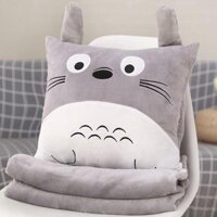 Bộ chăn gối văn phòng 3in1-Totoro xám đa năng - Totoro vuông