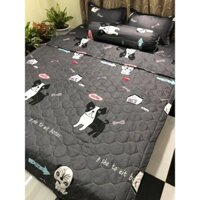 Bộ chăn hè ga gối 1m2 vải cotton poly-mẫu chó ghi