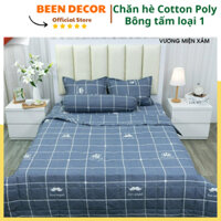 Bộ Chăn Hè Ga Gối Cotton Poly Kèm Vỏ Gối Ôm Set 5 Món Cao Cấp-Mẫu Kẻ Râu Ghi