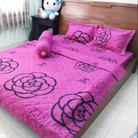 Bộ chăn hè ga gối, Drap giường 5 món mẫu CHANEL HOA HỒNG