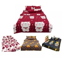 Bộ Chăn Hè trần bông ga gối 5 món Cotton poly nệm m2/m6/m8/ mẫu Gấu Dâu Đỏ hot trend