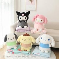 Bộ Chăn Mền Gối Gấp Gọn KUROMI MELODY CINNAMOROLL POCHACCO 2 Trong 1, Nhiều Mẫu Siêu Hot, Hàng Cao Cấp