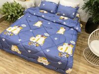 Bộ chăn phao ga gối cotton poly gồm 4 món mẫu đôi mèo xanh chăn ga gối ga giường drap giường Beding shop