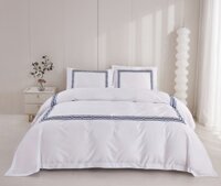 Bộ chăn ra Casa Bello Home - Set Serenity Blue Cotton lụa satin thêu họa tiết thêu 5 món - Size Queen - 160x200x30