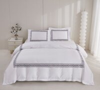 Bộ chăn ra Casa Bello Home - Set Serenity Grey Cotton lụa satin thêu họa tiết thêu 5 món - Size Queen - 160x200x30