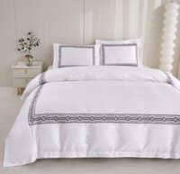 Bộ chăn ra Casa Bello Home - Set Serenity Grey Cotton lụa satin thêu họa tiết thêu 5 món - Size King - 1m8x2mx30