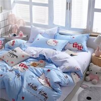 Bộ Chăn Ra Gối Cotton Poly Mẫu Kitty Xanh, Bộ Chăn Ga Gối Cotton Poly Mẫu Kitty Xanh, shop Mẹ Gấu