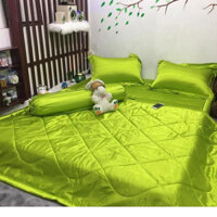 Bộ Chăn Trần Bông Ga Gối Phi Lụa 5 Món Cao Cấp Lan Bedding - Xanh cốm - Ga lẻ 1m6x2mx20cm