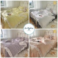 Bộ Chăn  trần Hè Ga Cotton Đũi 4 Món Đính Hạt Siêu Xinh ,Có Đủ Kích Thước Giường 1m2,1m4,1m6,1m8,2m2