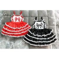 Bộ chân váy 4 tầng phối ren + áo 2 dây nơ cho bé gái