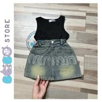 Bộ chân váy jean cho bé gái thêu min màu bụi dơ và áo thun tăm ba lỗ siêu đáng yêu cho bé gái diện hè năng động cá tính