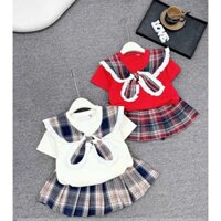 Bộ chân váy kẻ +áo cổ bèo 10 -28 kg  , sét áo chân váy  cho bé gái , mẫu cổ tròn vải cotton cá tính , năng động