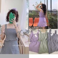 Bộ ChânVáy Áo Croptop Kẻ Caro,🌺 KemStore FREESHIP 🌺, Set Váy Ngắn Áo Nữ Body, Bộ Váy Áo Chất Thô Mát 3 MÀU ĐEN XANH TÍM