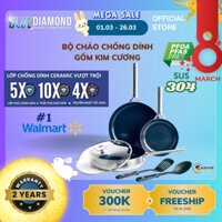 Bộ chảo Blue Diamond chống dính thép không gỉ gốm kim cương cao cấp Thương hiệu Bỉ