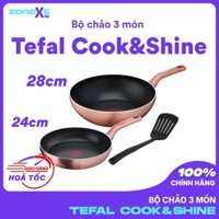 Bộ chảo đáy từ Tefal Cook&Shine gồm 3 món Chảo chiên 24cm, Chảo xào 28cm và Xạn - Thích hợp mọi loại bếp