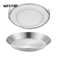 Bộ chảo lọc dầu WAY2TOP, Dụng cụ lọc chiên đầu bếp bằng thép không gỉ hai tai, Dụng cụ lọc chiên bằng thép không gỉ đa chức năng có thể tái sử dụng tròn