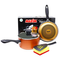 Bộ chảo nồi 5 món Venice chồng dính chiên xào Maxim 24 -26 cm 11905 - Nhập khẩu Indonesia theo chuẩn Châu Âu