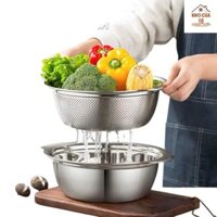 Bộ chậu rổ bộ thau rổ inox 304 Chockmen bóng, bền đẹp, tiện lợi, an toàn, dùng được máy rửa chén Size 23-25-29cm-Ckm403 CKM404 CKM 405