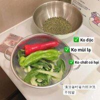 ￼Bộ Chậu Rổ INOX 304 Cao Cấp Kt 25cm Rửa Rau Củ Quả Vo Gạo Chia Vạch Đo Dung Tích Nước Nội Địa Trung