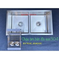 Bộ chậu rửa bát âm bàn, hàng đúc chống ồn, 2 hố - HA7843L, HA8245C