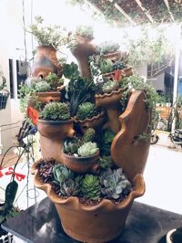 Bộ Chậu Tháp Mix Sen Đá Gốm Đất Nung