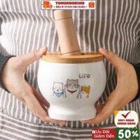 Bộ chaỳ cối đá phong cách Nhật Bản, Bộ chày cối bằng đá giã hành, tỏi siêu dễ thương😍