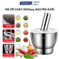 Bộ Chày Cối Inox 304 Có Nắp Đậy,  Chày Cối Nguyên Khối Dã Đồ Cực Nhuyễn Mịn Tiện Lợi Cho Gia Đình