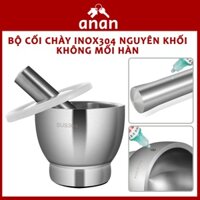 Bộ Chày Cối Inox 304 Nguyên Khối Có Nắp Đậy, Cối Kèm Chày Giã Đồ Cực Nhuyễn, Không Han Gỉ An Toàn Cho Sức Khỏe